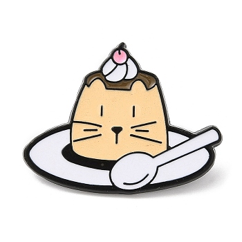 Cat Theme Alloy Enamel Brooch, Pin for Backpack Clothes, Pudding, Food, 23.5x30.5x1.5mm