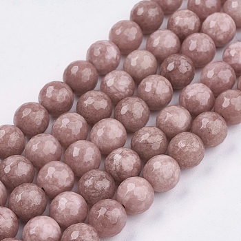 Natural White Jade Bead Strands, Dyed, Faceted, Round, Camel, 10mm, Hole: 1mm, 38pcs/strand, 14.5 inch