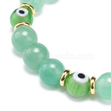 Natural Green Aventurine & Lampwork Evil Eye Round Beaded Stretch Bracelet(BJEW-JB08713-07)-5