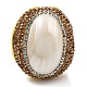 Natural Shell Oval Open Cuff Ring with Rhinestone(RJEW-D005-04G)-2