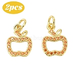 2Pcs Brass Micro Pave Cubic Zirconia Charms, Real 18K Gold Plated, with Jump Ring, Apple, 13.5x10x2mm, Hole: 3mm(KK-YW0003-24B)