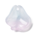 Two Tone Glass Pendants, Chinese Trumpet Creeper Petaline Charms, Sky Blue, 15x14.5x5mm, Hole: 1.2mm(GLAA-A011-15B)