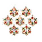 Rack Plating Alloy Pendants, with Colorful Rhinestone, Cadmium Free & Nickel Free & Lead Free, Christmas Snowflake Charms, Light Gold, 24x19.5x2mm, Hole: 1.8mm(PALLOY-N164-023LG)