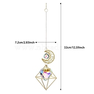 Moon & Diamond Metal Hanging Ornaments, Glass Charm Suncatchers, Heart, 320x72mm(PW-WG76722-02)