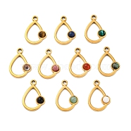 Natural Mixed Stone Pendants, Ion Plating(IP) 304 Stainless Steel Teardrop Charms, Real 18K Gold Plated, Mixed Dyed and Undyed, 21x14.5x3.5mm, Hole: 2mm(STAS-Z100-12G)