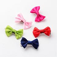 Iron Alligator Hair Clips, with Handmade Woven Bowknot, Platinum, Mixed Color, 36x22x9mm(PHAR-JH00054)