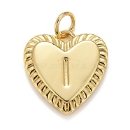 Rack Plating Real 18K Gold Plated Brass Pendants, with Jump Rings, Long-Lasting Plated, Lead Free & Cadmium Free & Nickel Free, Heart with Letter A~Z, Letter.I, 16x15x2.5mm, Jump Ring: 5x0.5mm, 3mm Inner Diameter(KK-E260-01G-I)