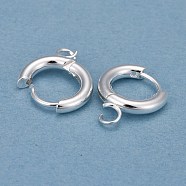 201 Stainless Steel Huggie Hoop Earring Findings, with Horizontal Loop and 316 Surgical Stainless Steel Pin, Silver, 16x13.5x2.5mm, Hole: 2.5mm, Pin: 1mm(STAS-P283-01A-S)