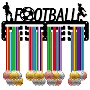 Sports Theme Iron Medal Hanger Holder Display Wall Rack, 3-Line, with Screws, Football, 128x290mm, Hole: 5mm(ODIS-WH0055-088)