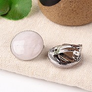 Natural Rose Quartz Dome/Half Round Clip-on Earrings, with Platinum Plated Brass Findings, 21mm(EJEW-J090-05)