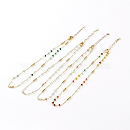 Faceted Glass Beaded Necklaces, with Brass Beads and Lobster Claw Clasps, Round, Real 18K Gold Plated, Mixed Color, 15-5/8 inch(39.7cm)(NJEW-JN03278)