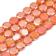 Electroplate Opaque Solid Color Glass Beads Strands, AB Color Plated, Half Plated, Faceted, Octagon, Dark Orange, 7~8x7~8x4mm, Hole: 1.2mm, about 72pcs/strand, 20.47 inch(52cm)(EGLA-N002-27-B02)