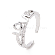 Clear Cubic Zirconia Word Love Open Cuff Ring, Brass Jewelry for Valentine's Day, Platinum, Inner Diameter: 16mm(RJEW-E072-18P)