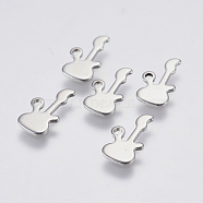 201 Stainless Steel Charms, Guitar, Stainless Steel Color, 12x6.5x0.8mm, Hole: 1mm(X-STAS-F139-005P)