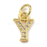 Initial Letter Brass with Cubic Zirconia Charms, Real 18K Gold Plated, Long-Lasting Plated, Lead Free & Cadmium Free, Letter Y, 10.5x7x1.5mm, ring: 5x1mm, inner diameter: 3mm(KK-Q814-26Y-G)