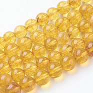 Natural Quartz Crystal Beads Strands, Round, Dyed & Heated, Gold, 8mm, Hole: 1mm, about 24pcs/strand, 8 inch(G-C076-8mm-6)