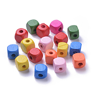 Dyed Natural Wood Beads, Cube, Mixed Color, 10x10x10mm, Hole: 3.5mm, about 925pcs/500g(WOOD-R249-063)