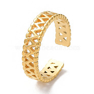 Ion Plating(IP) 304 Stainless Steel Hollow Wave Open Cuff Rings, Golden, Inner Diameter: 18.2mm(RJEW-D006-09G)