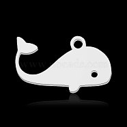 201 Stainless Steel Pendants, Whale Shaped, Stainless Steel Color, 10.5x18x1mm, Hole: 1.6mm(STAS-N090-LA878-1)