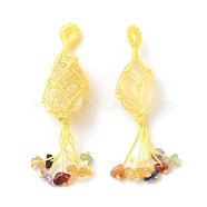 Natural Citrine Pendants, with Gemstone Chip Beads and Nylon Threads, Tassel, 98~105x23~27x15~20.5mm, Hole: 5.4x6.3mm(PALLOY-JF01212-04)