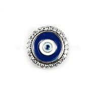 Sterling Silver European Beads, Large Hole Beads, with Cubic Zirconia and Enamel, Flat Round with Evil Eye, Platinum, Dark Blue, 11.8x7.5mm, Hole: 4.5mm(FIND-WH0110-028)