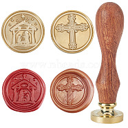 2Pcs 2 Styles Golden Tone Brass Wax Seal Stamp Heads, wtih Pear Wood Handle, for Wax Seal Stamp, Wedding Invitations Making, Chocolate, Stamp Head: 25x14mm, 78.3~78.5x22mm, Head: 7.5mm(AJEW-CP0005-99)