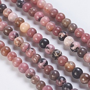 Natural Rhodonite Beads Strands, Round, 4mm, Hole: 1mm, about 98pcs/strand, 15.3 inch(G-K254-04-4mm)