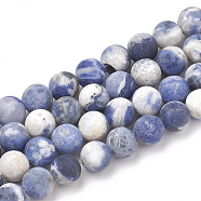 Natural Sodalite Beads Strands, Frosted, Round, 12mm, Hole: 1.5mm, about 31~33pcs/strand, 14.9~15.1 inch(38~38.5cm)(G-T106-215)