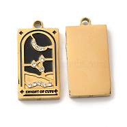 304 Stainless Steel Pendants, with Enamel and Rhinestone, Golden, Rectangle with Tarot Pattern, Knight of Cups, Black, 21x10.5x2mm, Hole: 1.5mm(STAS-M310-01G-03)