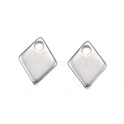 201 Stainless Steel Charms, Rhombus, Stainless Steel Color, 9x7x1mm, Hole: 1.2mm(STAS-F039-85-P)