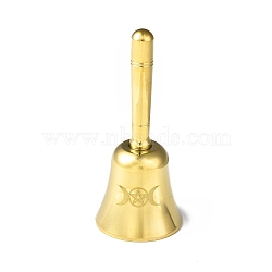 Triple Goddess Pentagram Brass Hand Bell, Display Decoration, Service Bell, Dinner Bell, Tarot Ritual Meditation Alarm, Moon Pattern, 98x42.5mm(AJEW-E052-01G-02)