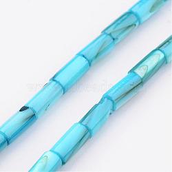 Natural Shell Bead Strands, Dyed, Column, Cyan, 8x4mm, Hole: 0.5mm, about 50pcs/strand, 15.7 inch(BSHE-P016-06)