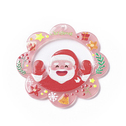 Christmas Acrylic Pendants, Flower Charm, Santa Claus, 37.5x37.5x2.5mm, Hole: 1mm(MACR-K330-38F)