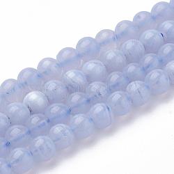 Natural Blue Chalcedony Bead Strands, Round, 4mm, Hole: 0.5mm, about 104pcs/strand, 15.7 inch(G-R193-02-4mm)