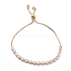 Cubic Zirconia Oval Tennis Bracelet for Men Women Gift, Slider Bracelets with Brass Findings, Lead Free & Cadmium Free, Real 18K Gold Plated, Inner Diameter: 1-1/8~3-1/8 inch(3~8cm)(BJEW-F417-05G-RS)