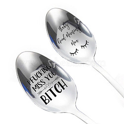 Stainless Steel Spoon, with Black Word, Stainless Steel Color, Ice Cream Pattern, 196x32mm, 2pcs/set(AJEW-WH0160-018)