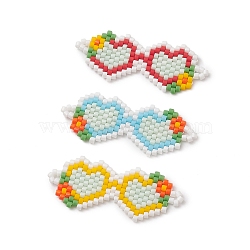 3Pcs 3 Color Handmade MIYUKI Japanese Seed Loom Pattern Seed Beads, Double Heart Link Connectors, Mixed Color, 15x37x1.8mm, Hole: 1.6mm, hole: 1.6mm, 1Pc/color(PALLOY-MZ00074)