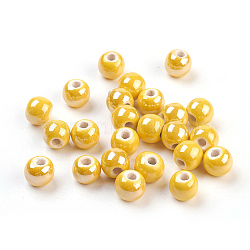 Handmade Porcelain Beads, Pearlized, Round, Yellow, 12mm, Hole: 2~3mm(PORC-D001-12mm-16)