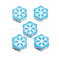 Christmas Theme Printed Wood Beads, Dyed, Snowflake, 19.5x17.5x5.5mm, Hole: 2mm(WOOD-M015-05F)