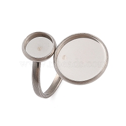 Non-Tarnish 304 Stainless Steel Open Cuff Ring Findings, Pad Ring Setting, Flat Round, Stainless Steel Color, Inner Diameter: 17mm, Tray: 14mm & 8mm(STAS-E124-05J-P)