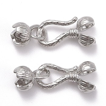 Locking Double Brass Bead Tips, Calotte Ends with Loops, Clamshell Knot Covers, Platinum, 13.5x7mm, Inner Diameter: 5mm, 8x6x5.5mm, Inner Diameter: 4mm