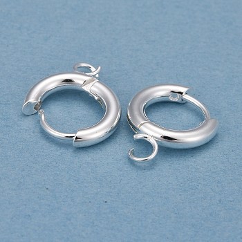 201 Stainless Steel Huggie Hoop Earring Findings, with Horizontal Loop and 316 Surgical Stainless Steel Pin, Silver, 16x13.5x2.5mm, Hole: 2.5mm, Pin: 1mm