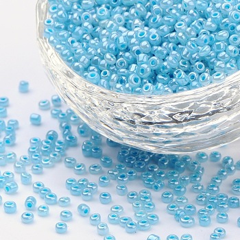 12/0 Glass Seed Beads, Ceylon, Round, Round Hole, Pale Turquoise, 12/0, 2mm, Hole: 1mm, about 3333pcs/50g, 50g/bag, 18bags/2pounds