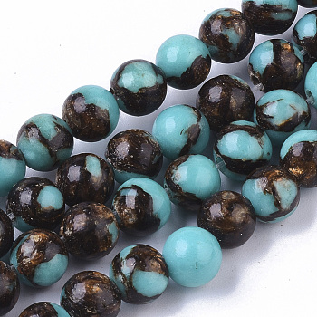 Assembled Synthetic Turquoise and Bronzite Beads Strands, Round, 6mm, Hole: 1.4mm, about 62~63pcs/strand, 14.96 inch(38cm)