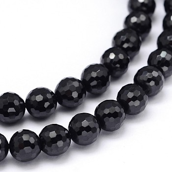 Natural Black Spinel Round Bead Strands, Faceted, 6mm, Hole: 1mm, about 63pcs/strand, 15.3 inch