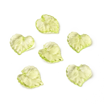 Transparent Acrylic Pendants, Leaf, Green, about 15mm long, 15mm wide, 2mm thick, hole: 1.5mm, 1700pcs/500g