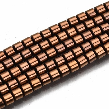 Electroplate Non-magnetic Synthetic Hematite Beads Strands, Column, Copper Plated, 3.5x3mm, Hole: 1mm, about 125~126pcs/strand, 15.55 inch~15.83 inch(39.5cm~40.2cm)