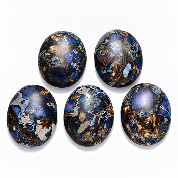Assembled Synthetic Imperial Jasper and Bronzite  Cabochons, Dyed, Oval, Blue, 40x30x7.5~8.5mm
