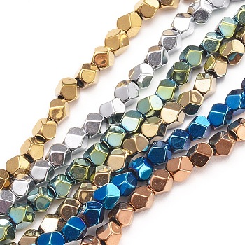 Electroplate Non-magnetic Synthetic Hematite Beads Strands, Polygon, Mixed Color, 5.5~6x5.5~6mm, Hole: 1.6mm, about 69pcs/strand, 15.3 inch(39cm)