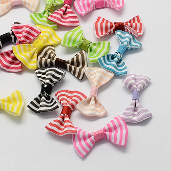Handmade Woven Costume Accessories, Zebra Printed Grosgrain Bowknot, Mixed Color, 23x35x7mm, about 500pcs/bag